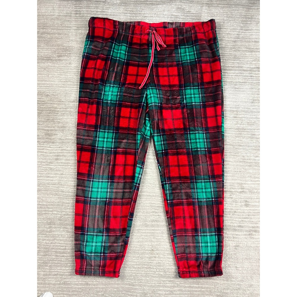 Joyspun Pajama Pants Womens 3X Red Green Plaid Fleece Jogger Holiday Sleepwear